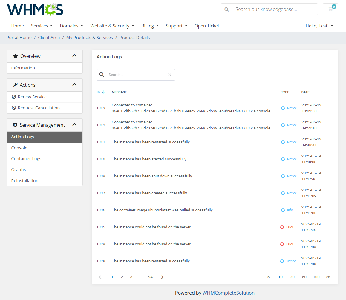 Portainer Docker Containers For WHMCS: Module Screenshot 3