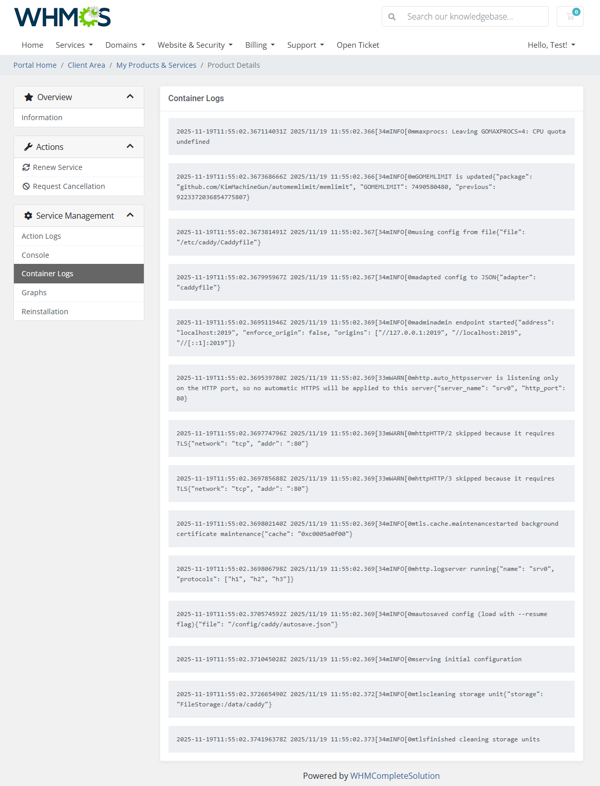 Portainer Docker Containers For WHMCS: Module Screenshot 5