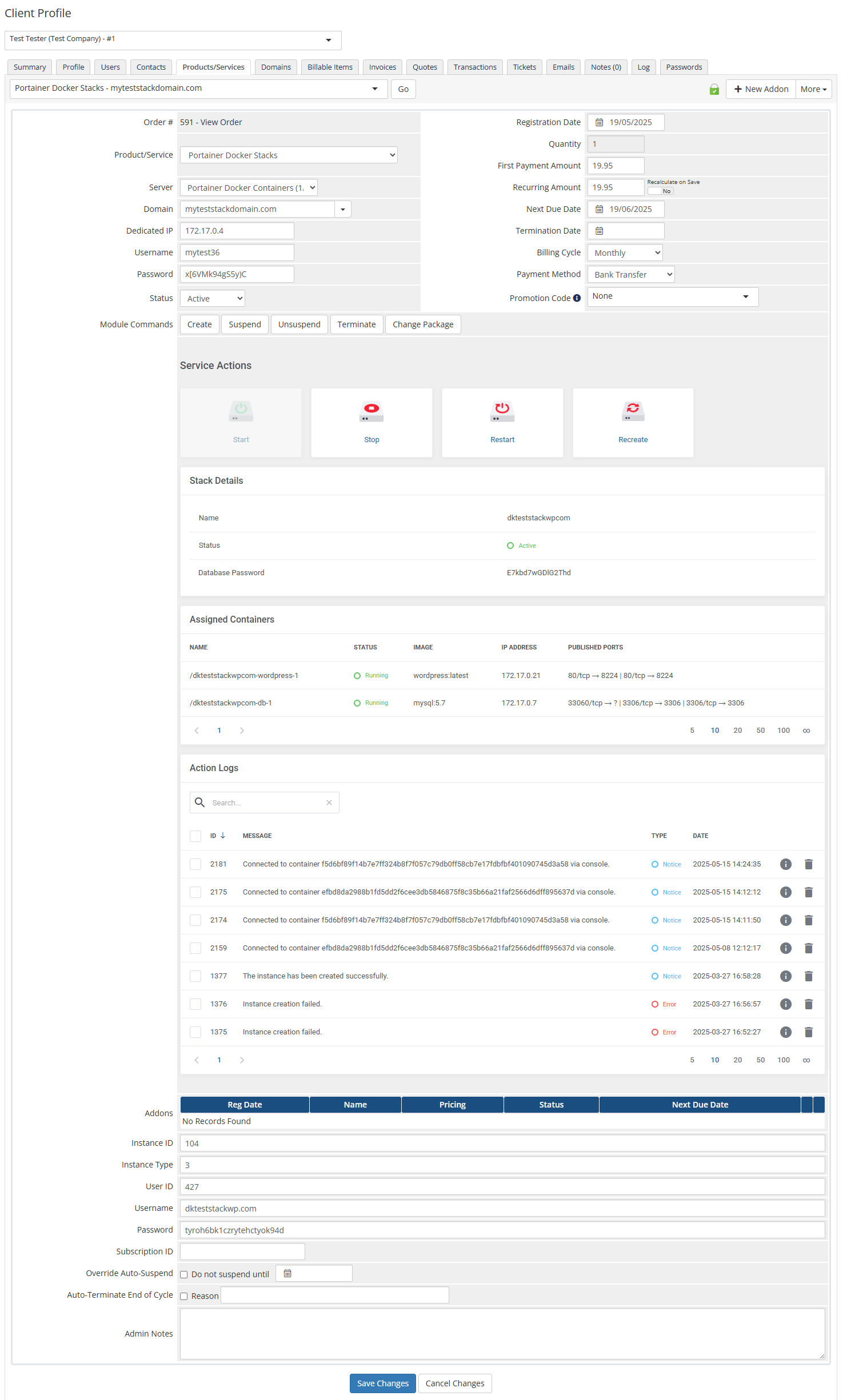 Portainer Docker Containers For WHMCS: Module Screenshot 13