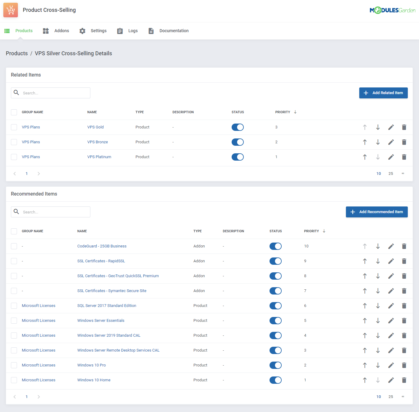 Product Cross-Selling For WHMCS: Module Screenshot 7