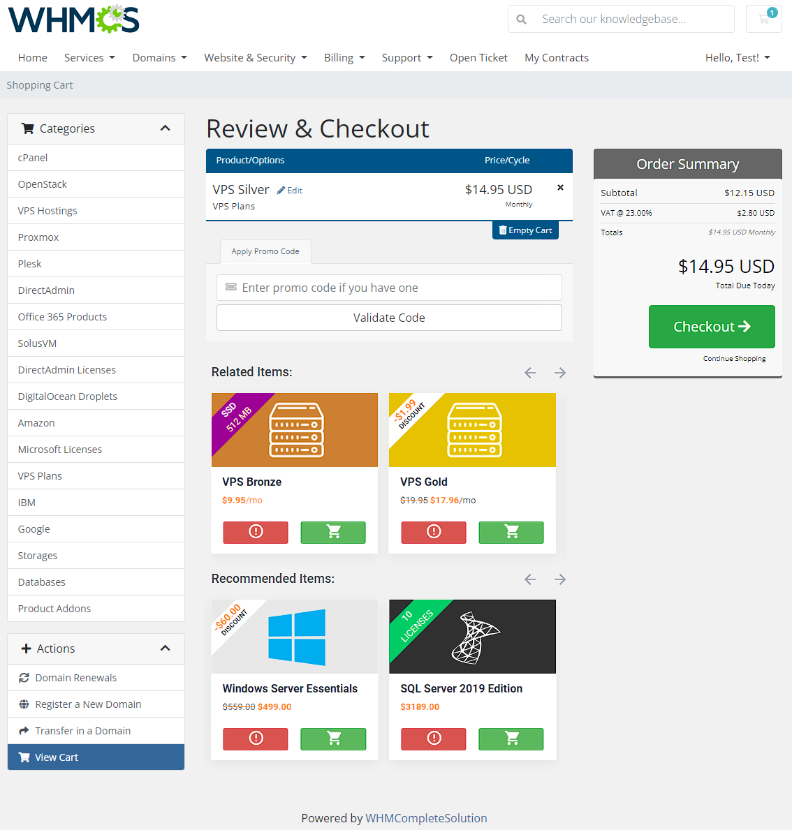 Product Cross-Selling For WHMCS: Module Screenshot 1