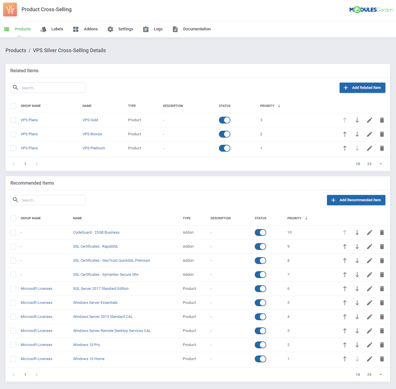 Product Cross-Selling For WHMCS: Module Screenshot 7