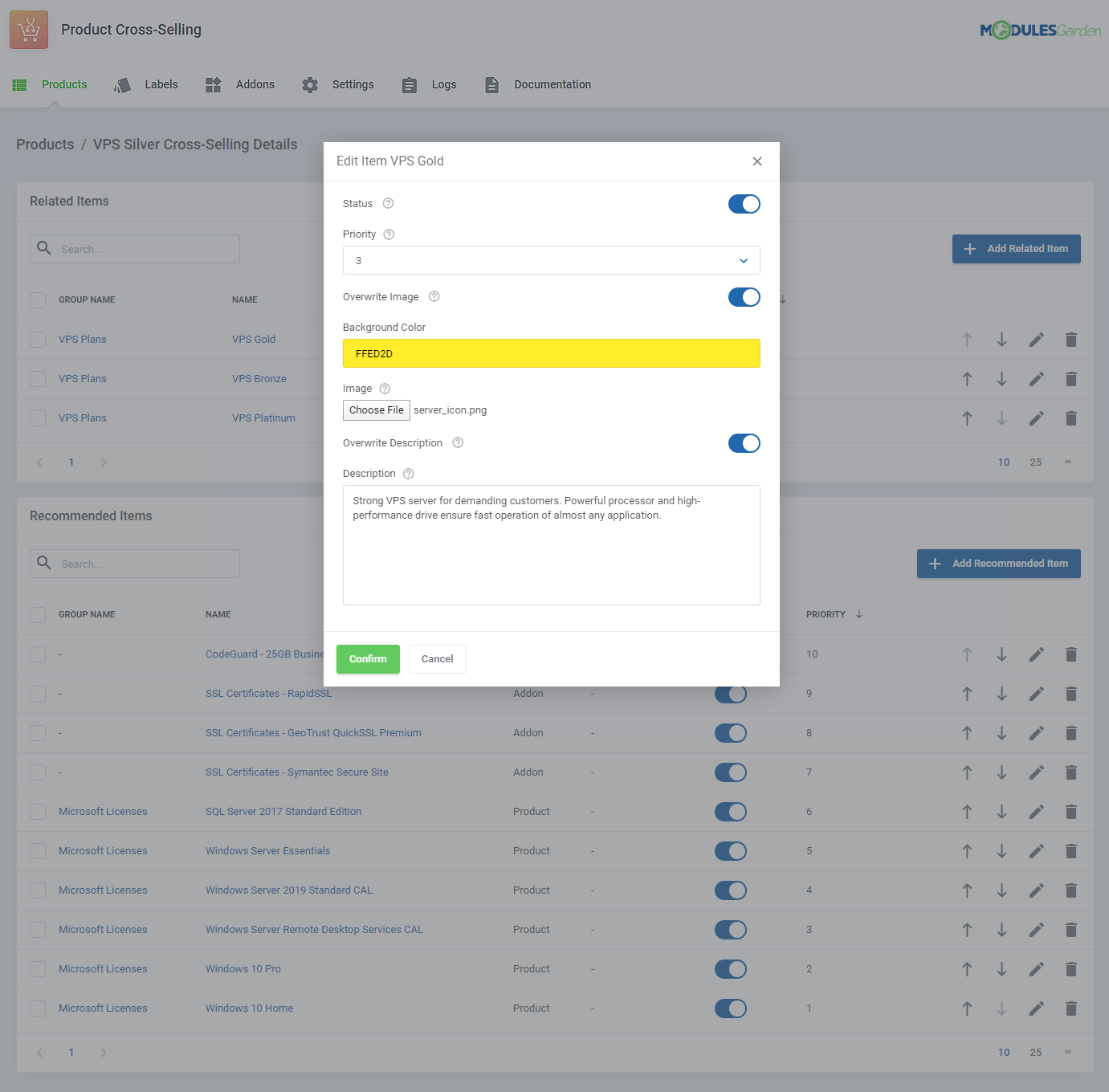 Product Cross-Selling For WHMCS: Module Screenshot 8