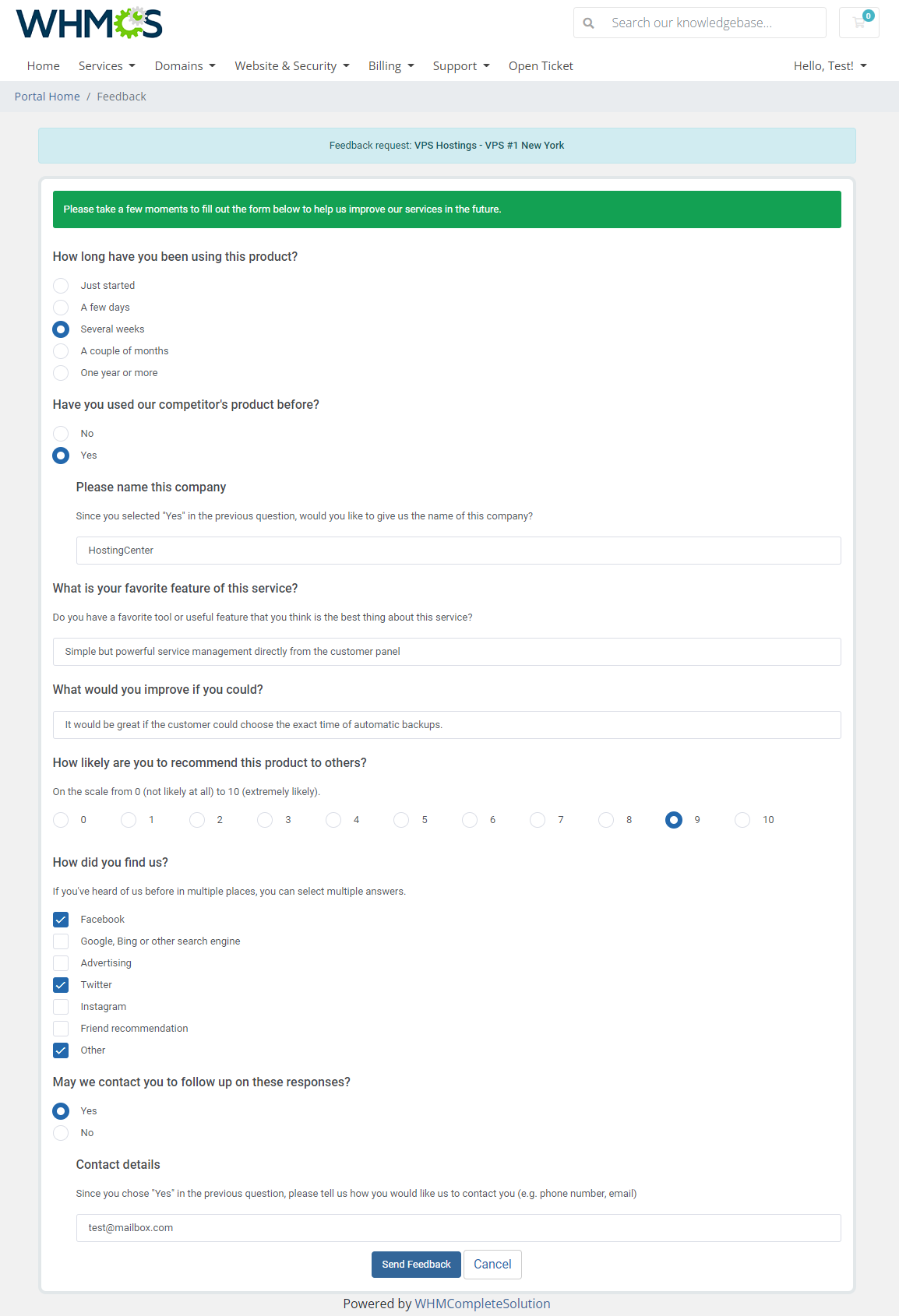 Product Feedback Center For WHMCS: Module Screenshot 1