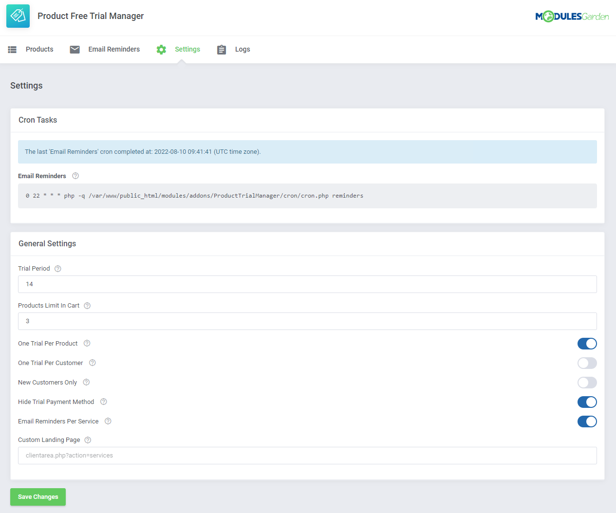 Product Free Trial Manager For WHMCS: Module Screenshot 8