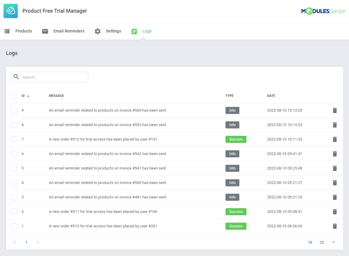 Product Free Trial Manager For WHMCS: Module Screenshot 9