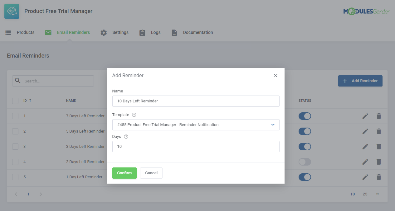 Product Free Trial Manager For WHMCS: Module Screenshot 10