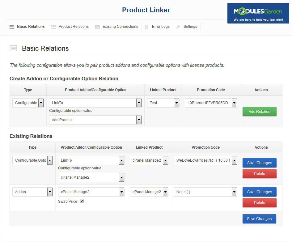 Product Linker For WHMCS: Screen 1