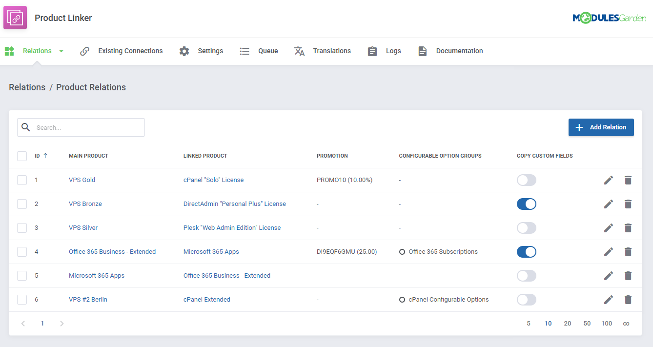 Product Linker For WHMCS: Module Screenshot 5