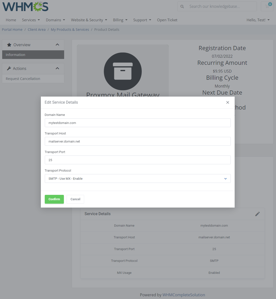 Proxmox Mail Gateway For WHMCS: Module Screenshot 2