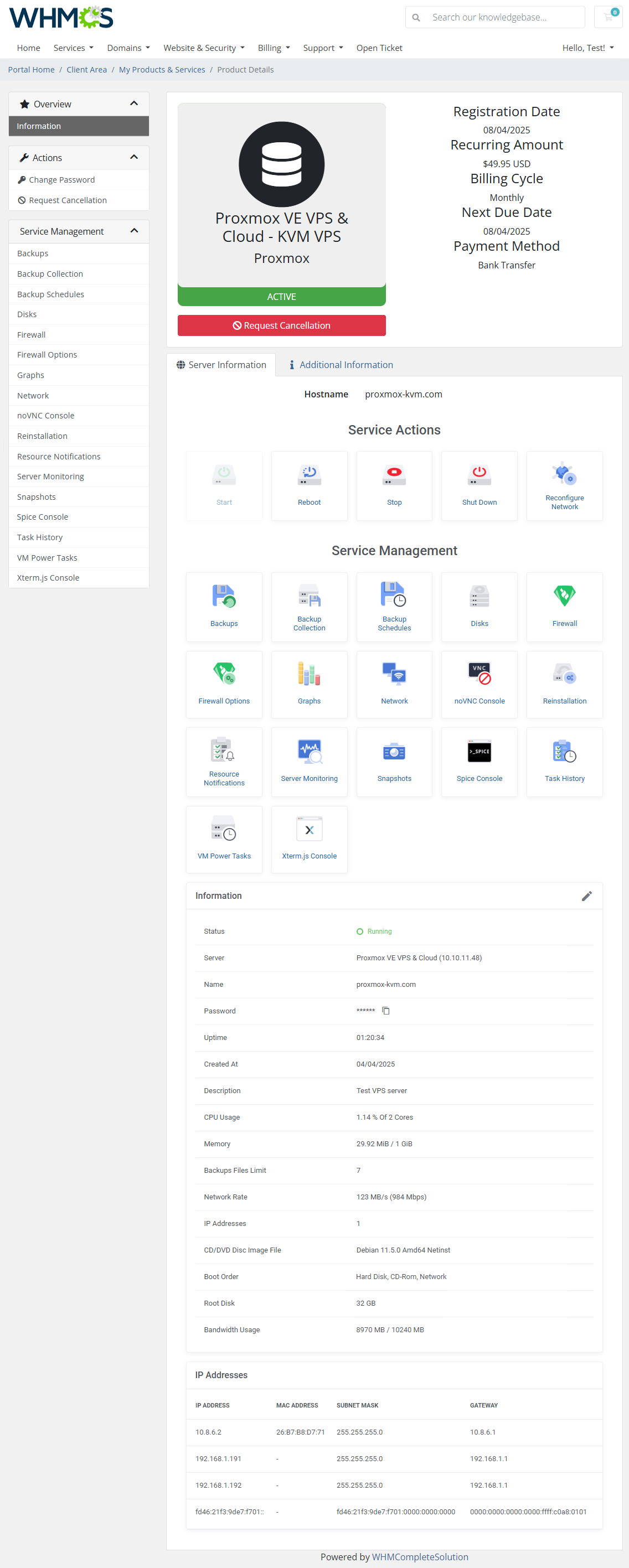 Proxmox VE VPS & Cloud For WHMCS: Module Screenshot 1