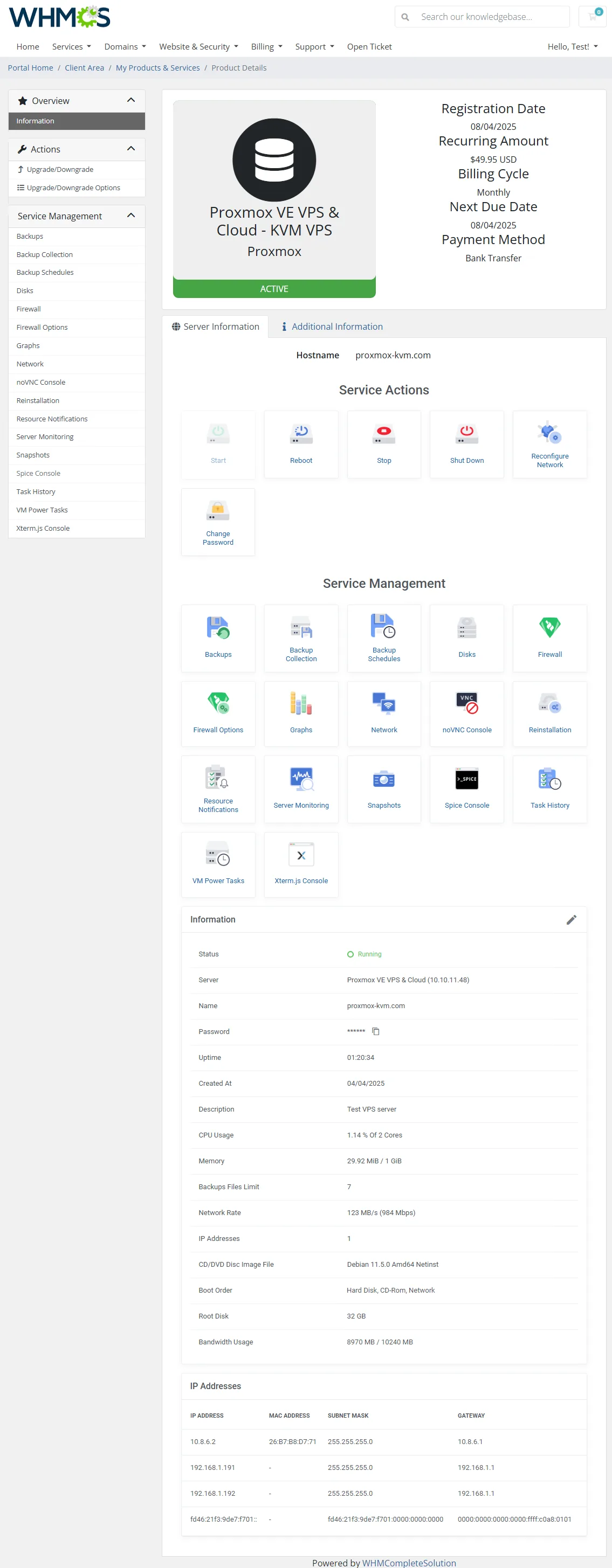 Proxmox VE VPS & Cloud For WHMCS: Module Screenshot 1