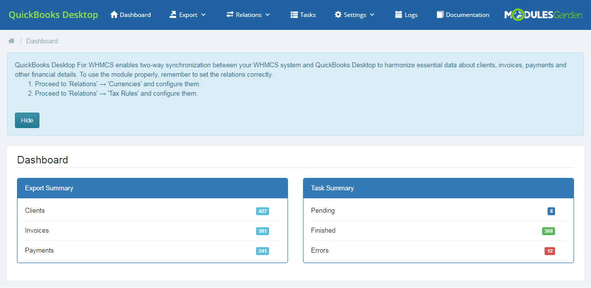 QuickBooks Desktop For WHMCS: Module Screenshot 1