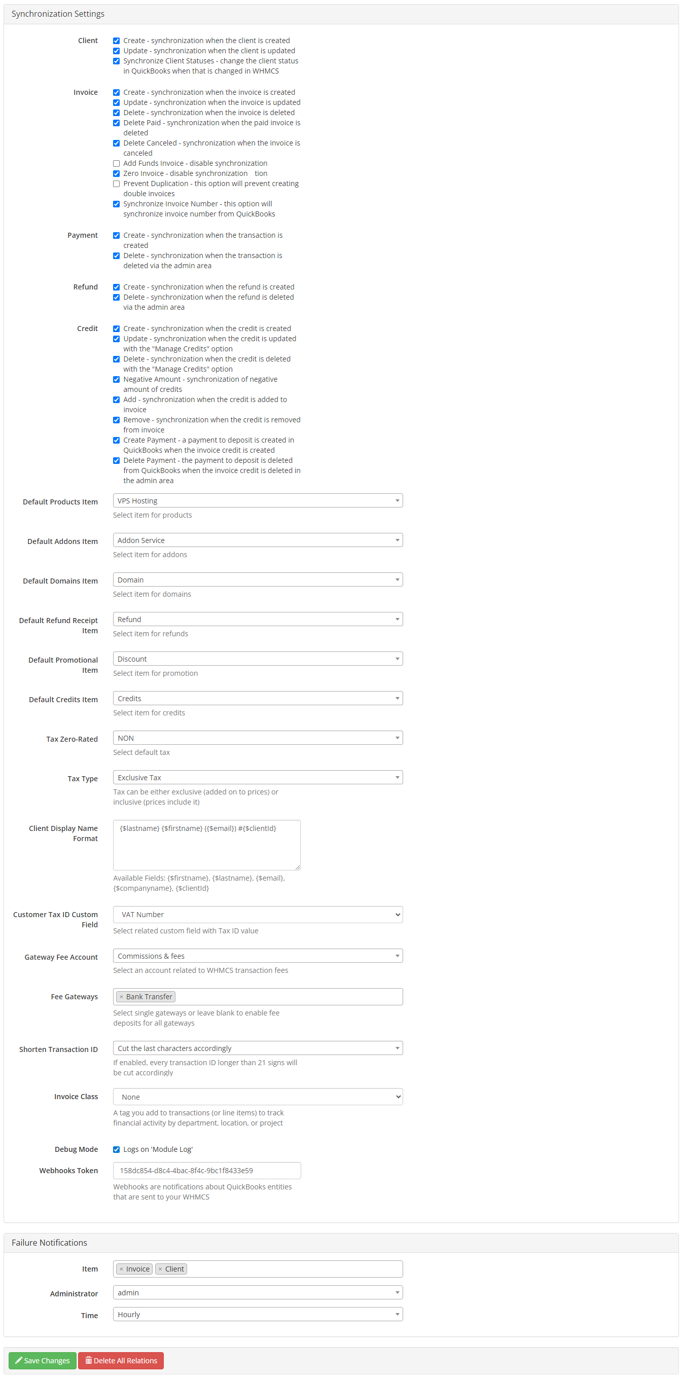 QuickBooks Online For WHMCS: Module Screenshot 28