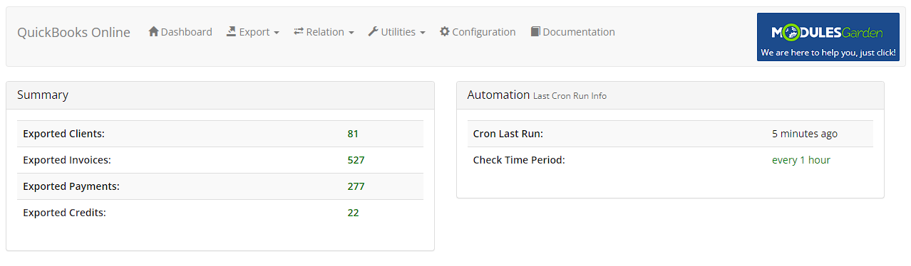 QuickBooks Online For WHMCS: Module Screenshot 1