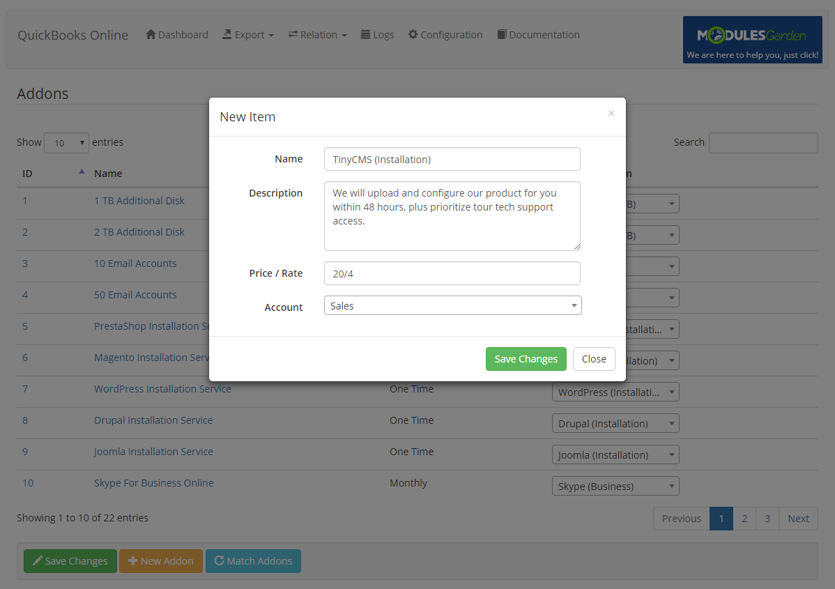 QuickBooks Online For WHMCS: Module Screenshot 13