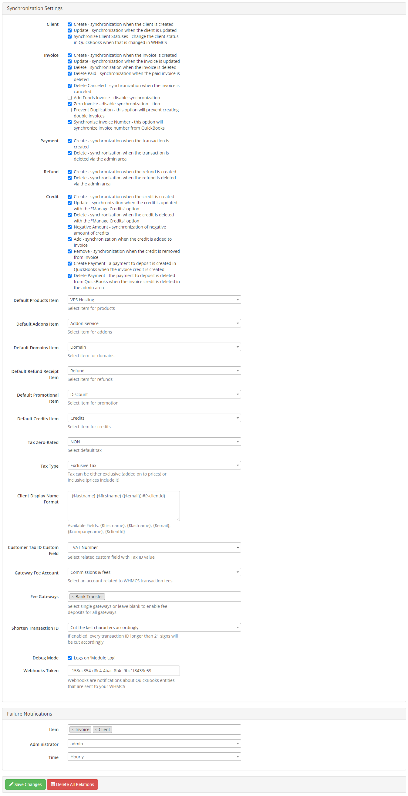 QuickBooks Online For WHMCS: Module Screenshot 28