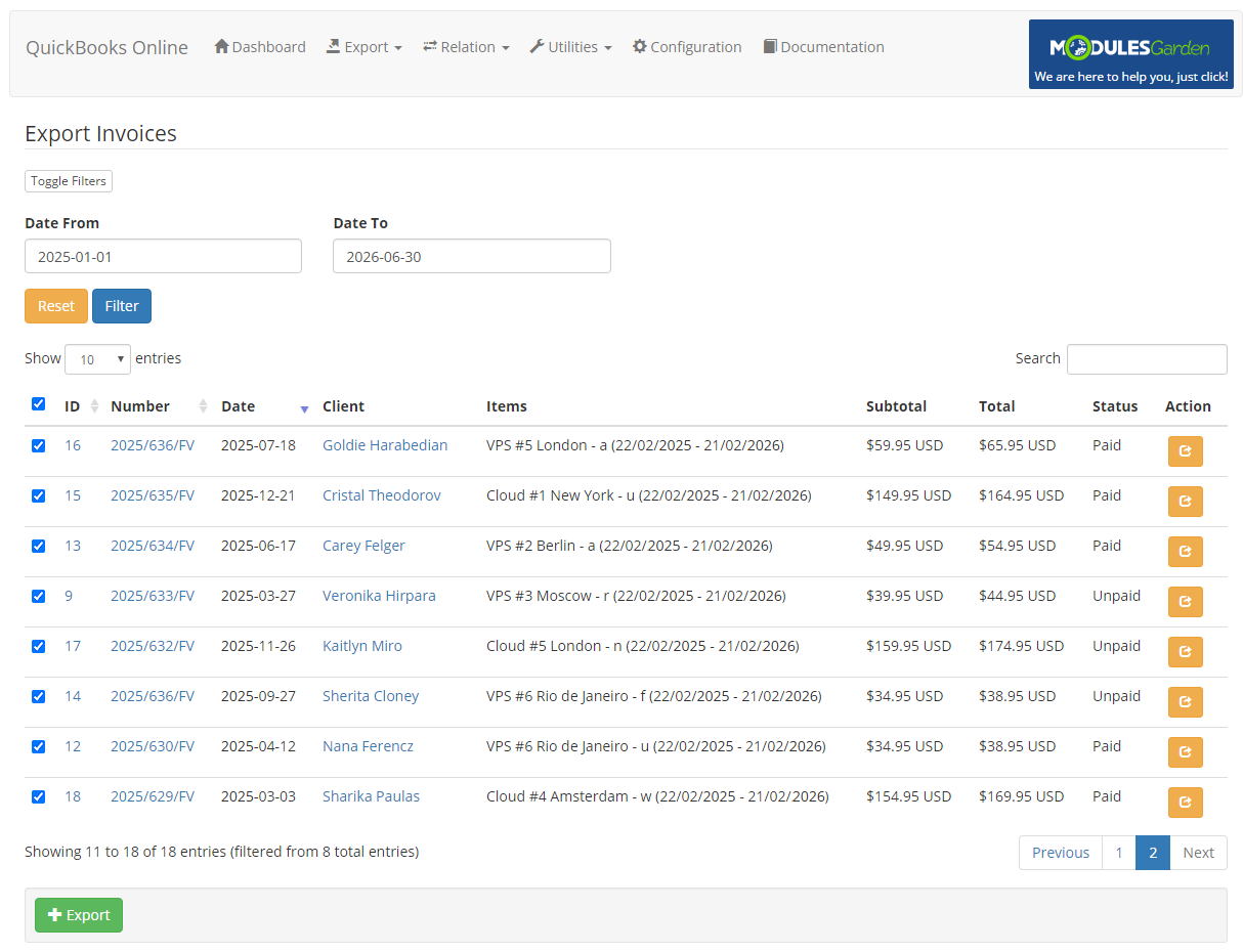QuickBooks Online For WHMCS: Module Screenshot 4