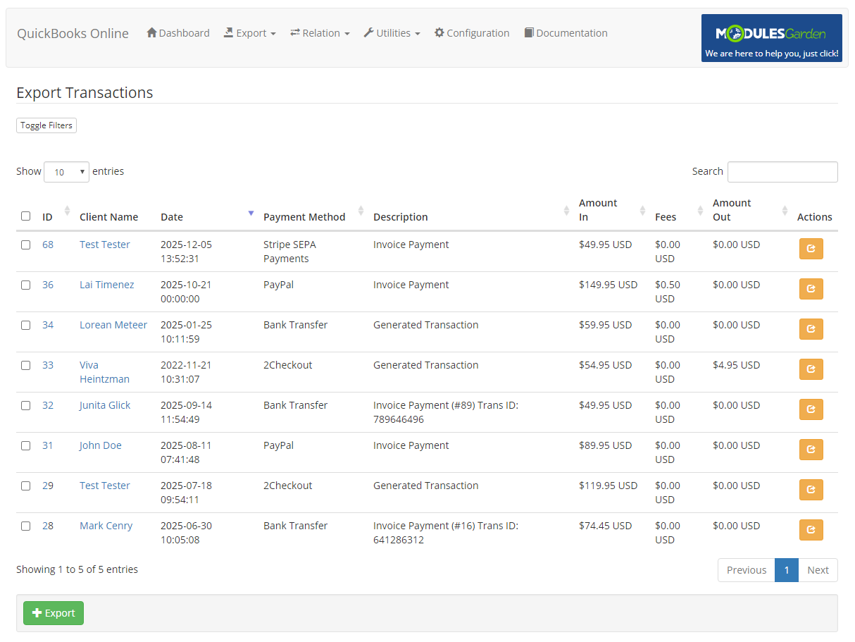 QuickBooks Online For WHMCS: Module Screenshot 5