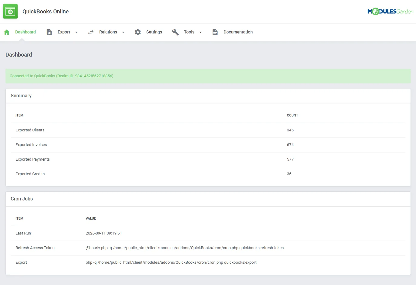 QuickBooks Online For WHMCS: Module Screenshot 1