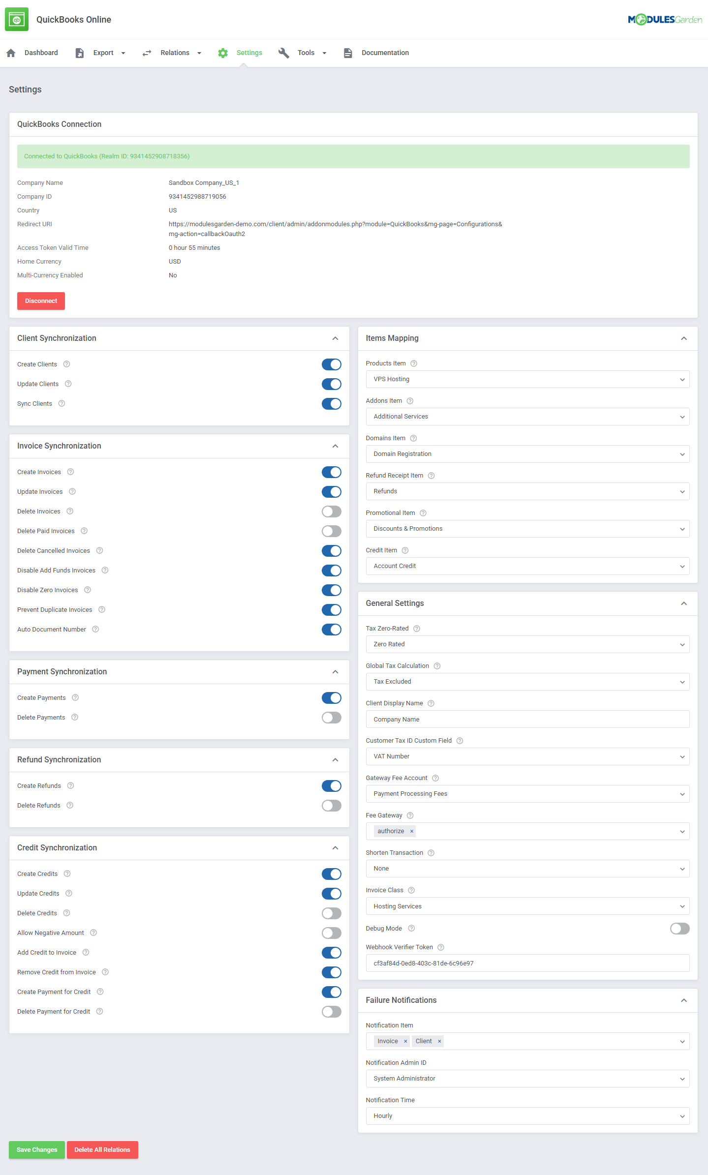 QuickBooks Online For WHMCS: Module Screenshot 23