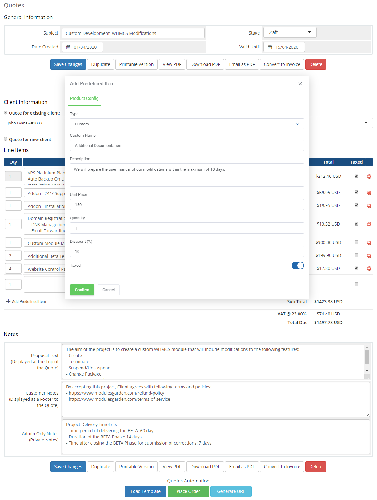 Quotes Automation For WHMCS: Module Screenshot 16
