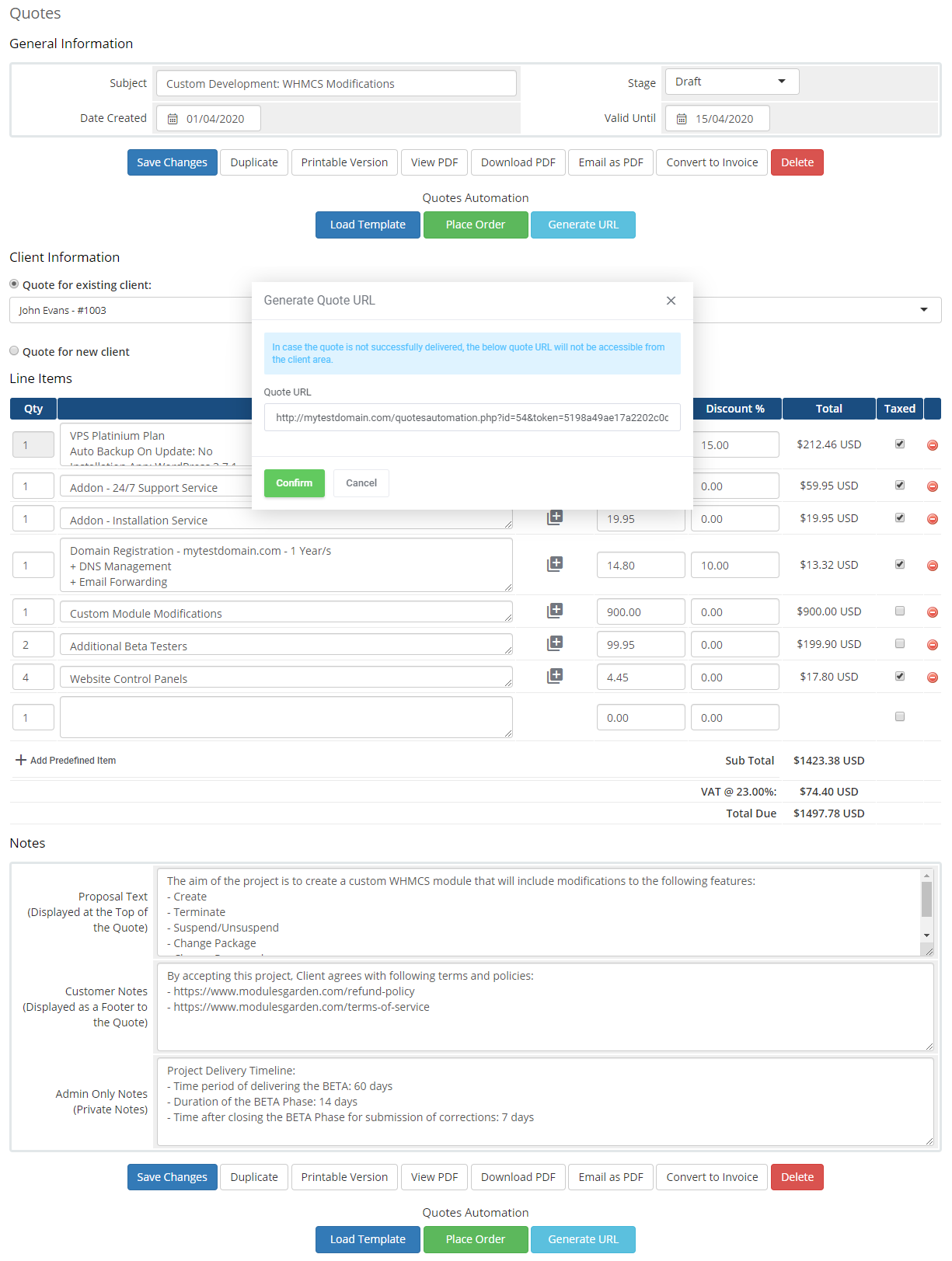 Quotes Automation For WHMCS: Module Screenshot 18