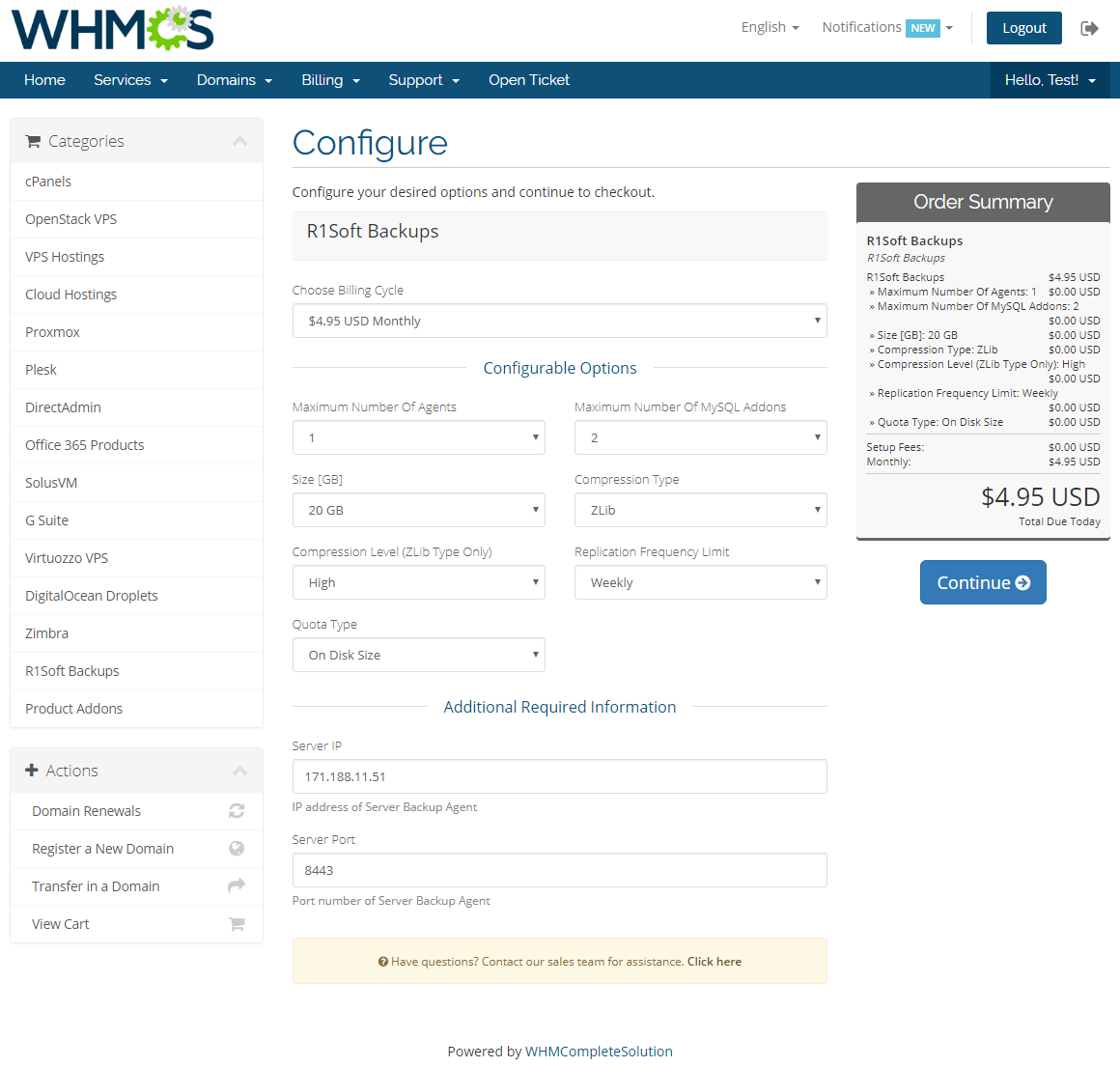 R1Soft Backups For WHMCS: Screen 3