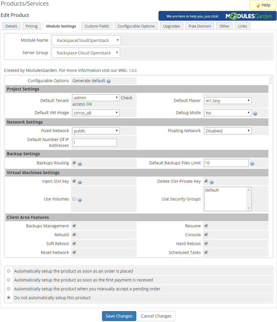 Rackspace Cloud OpenStack For WHMCS ModulesGarden