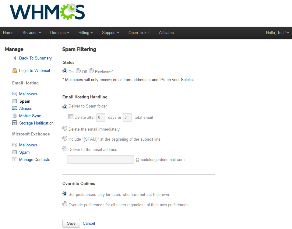 Rackspace Email Extended For WHMCS: Screen 3