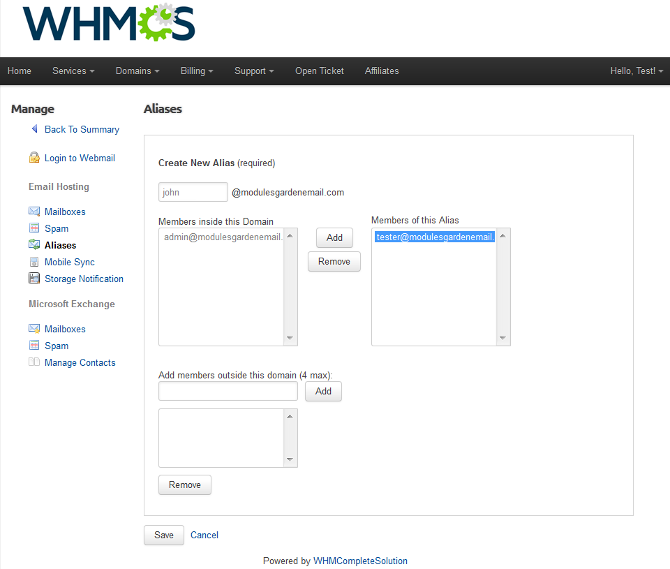 Rackspace Email Extended For WHMCS: Screen 4