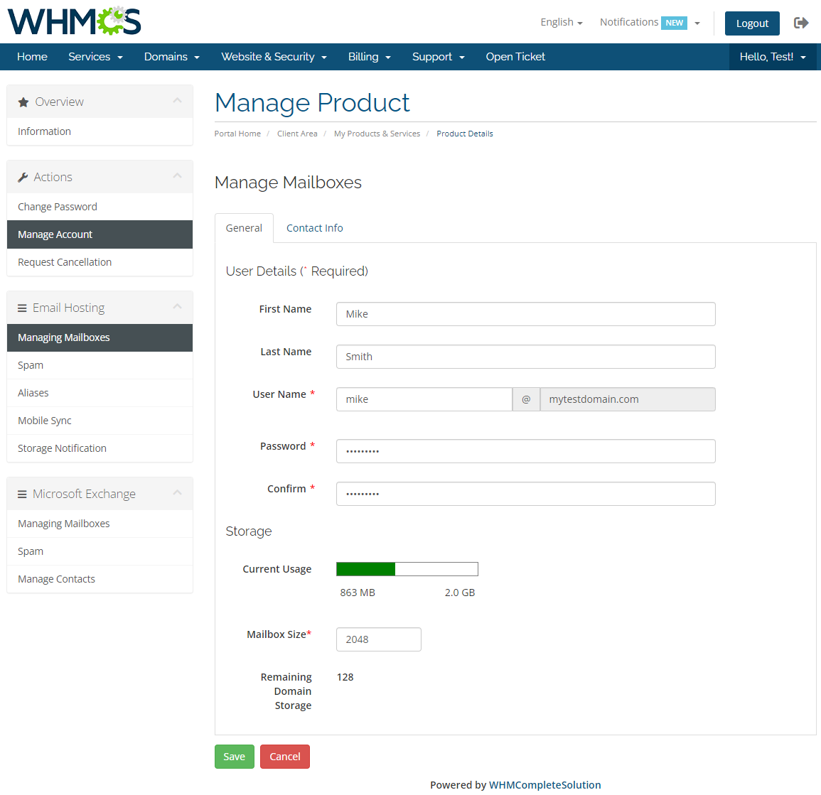 Rackspace Email Extended For WHMCS: Module Screenshot 3