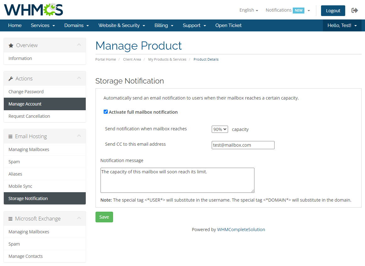 Rackspace Email Extended For WHMCS: Module Screenshot 10