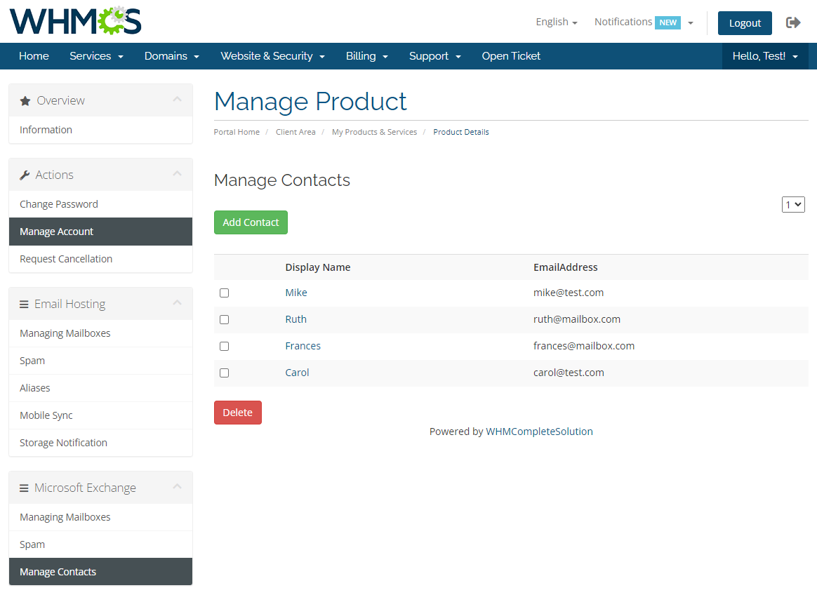 Rackspace Email Extended For WHMCS: Module Screenshot 11