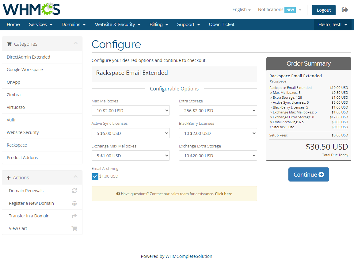Rackspace Email Extended For WHMCS: Module Screenshot 12