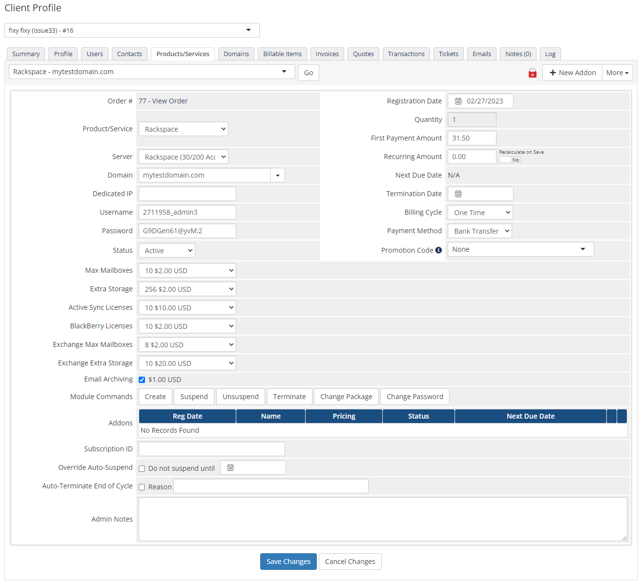 Rackspace Email Extended For WHMCS: Module Screenshot 13