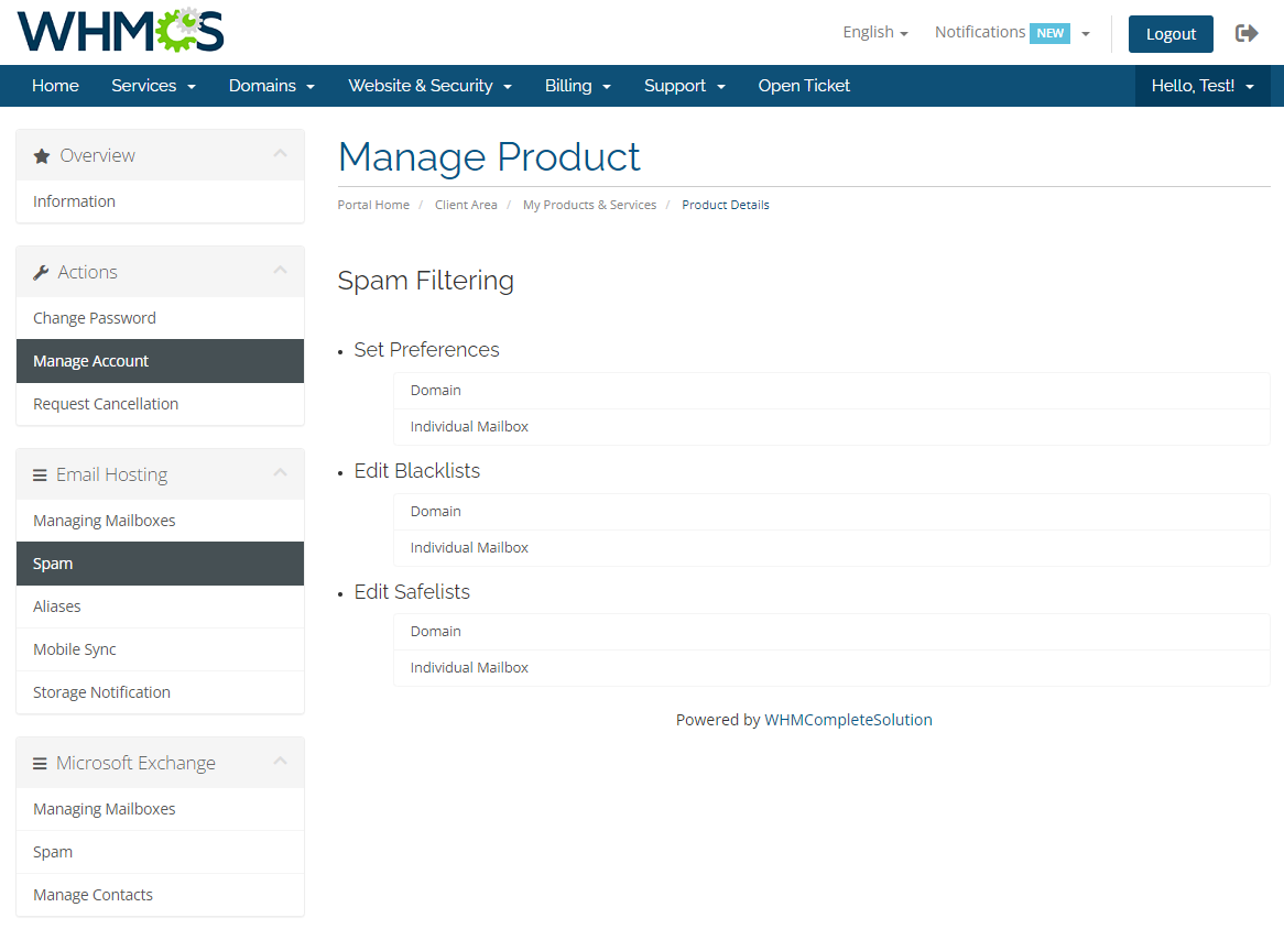 Rackspace Email Extended For WHMCS: Module Screenshot 4