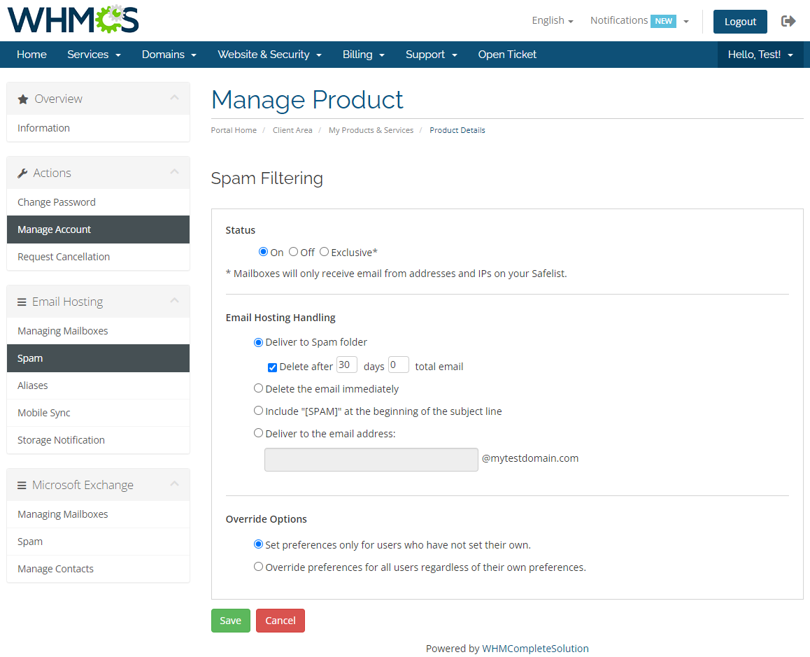 Rackspace Email Extended For WHMCS: Module Screenshot 5