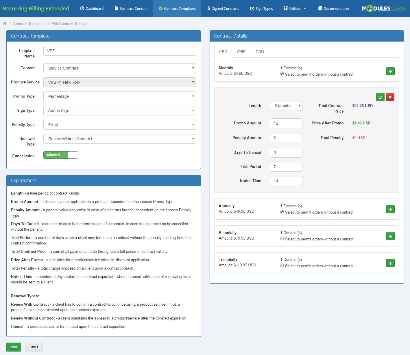 Recurring Contract Billing For WHMCS: Module Screenshot 7