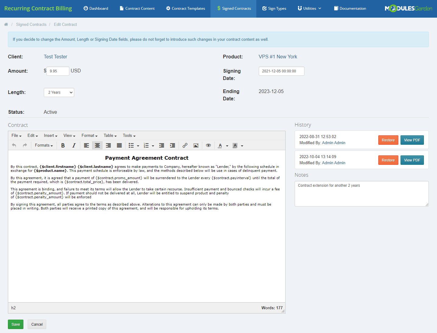 Recurring Contract Billing For WHMCS: Module Screenshot 11