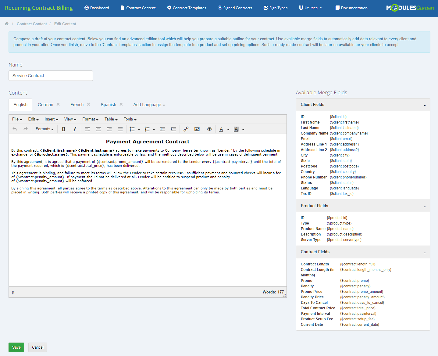 Recurring Contract Billing For WHMCS: Module Screenshot 7