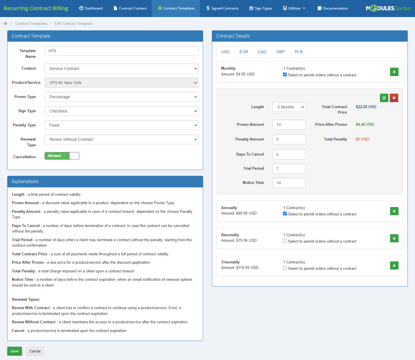 Recurring Contract Billing For WHMCS: Module Screenshot 9
