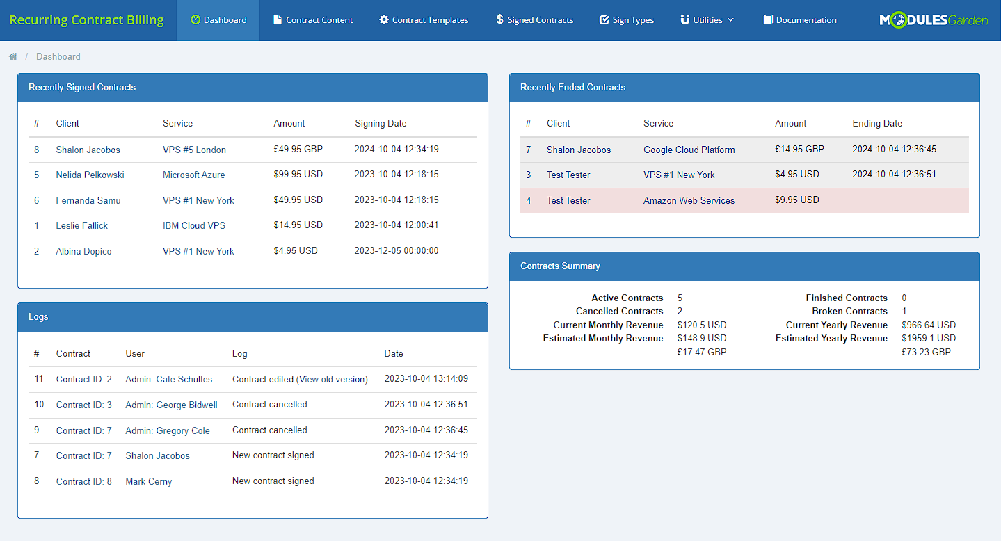 Recurring Contract Billing For WHMCS: Module Screenshot 5