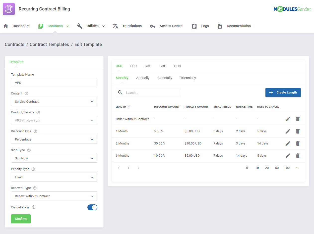 Recurring Contract Billing For WHMCS: Module Screenshot 12