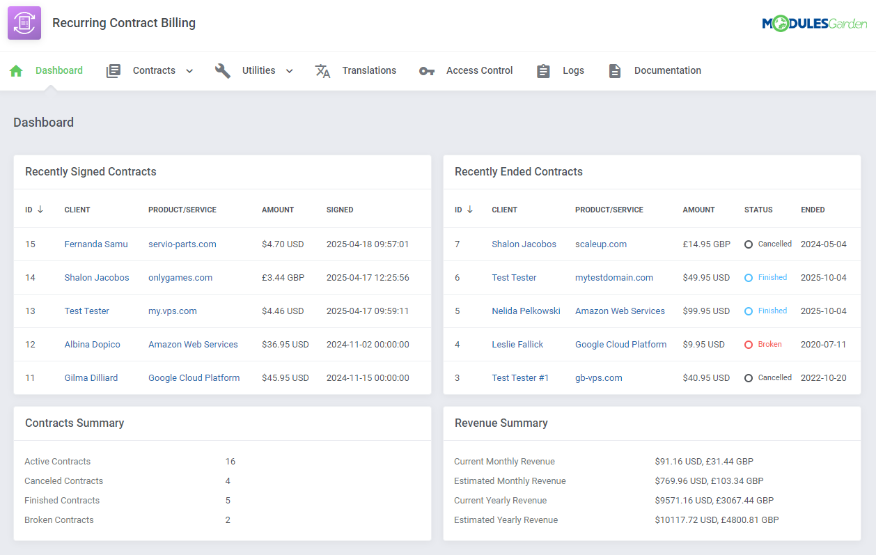 Recurring Contract Billing For WHMCS: Module Screenshot 6