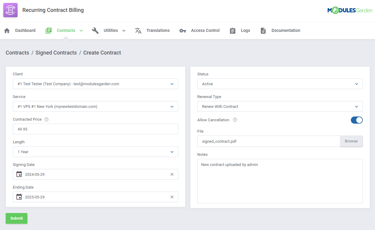 Recurring Contract Billing For WHMCS: Module Screenshot 8