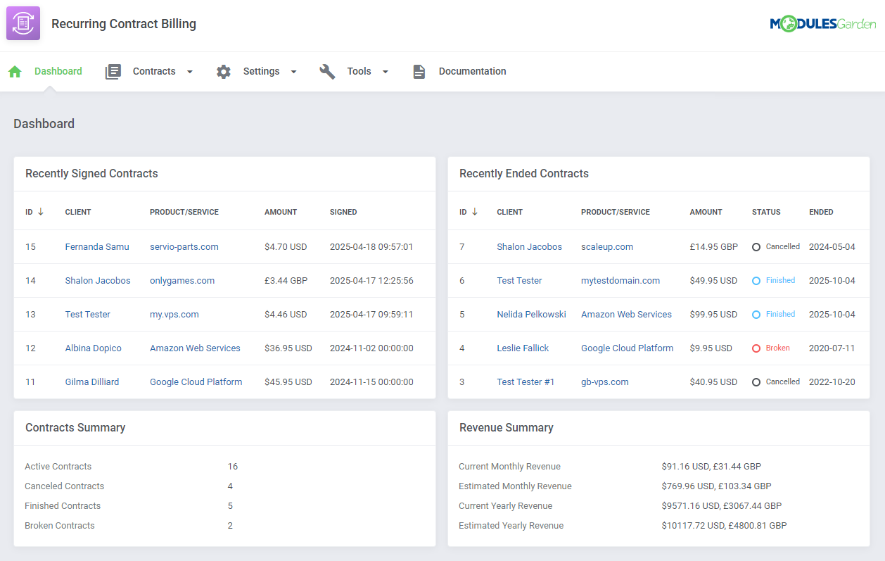 Recurring Contract Billing For WHMCS: Module Screenshot 6