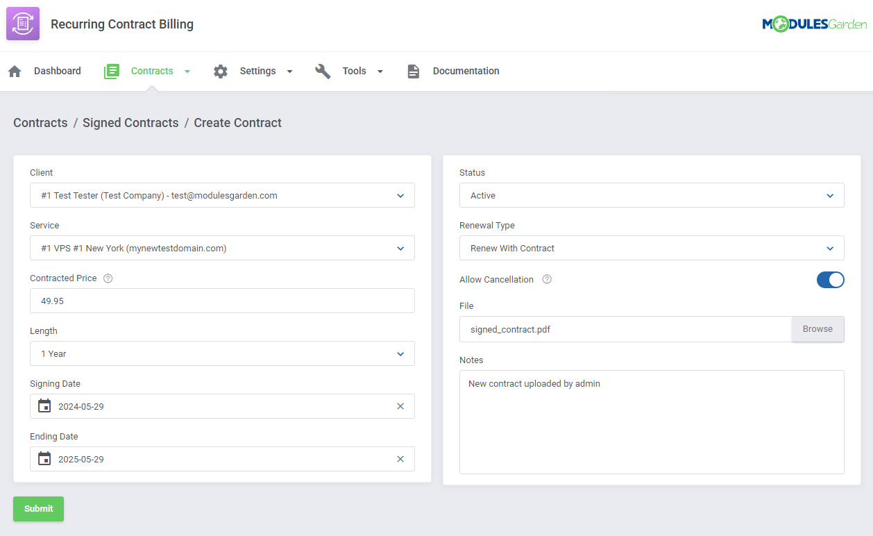 Recurring Contract Billing For WHMCS: Module Screenshot 8