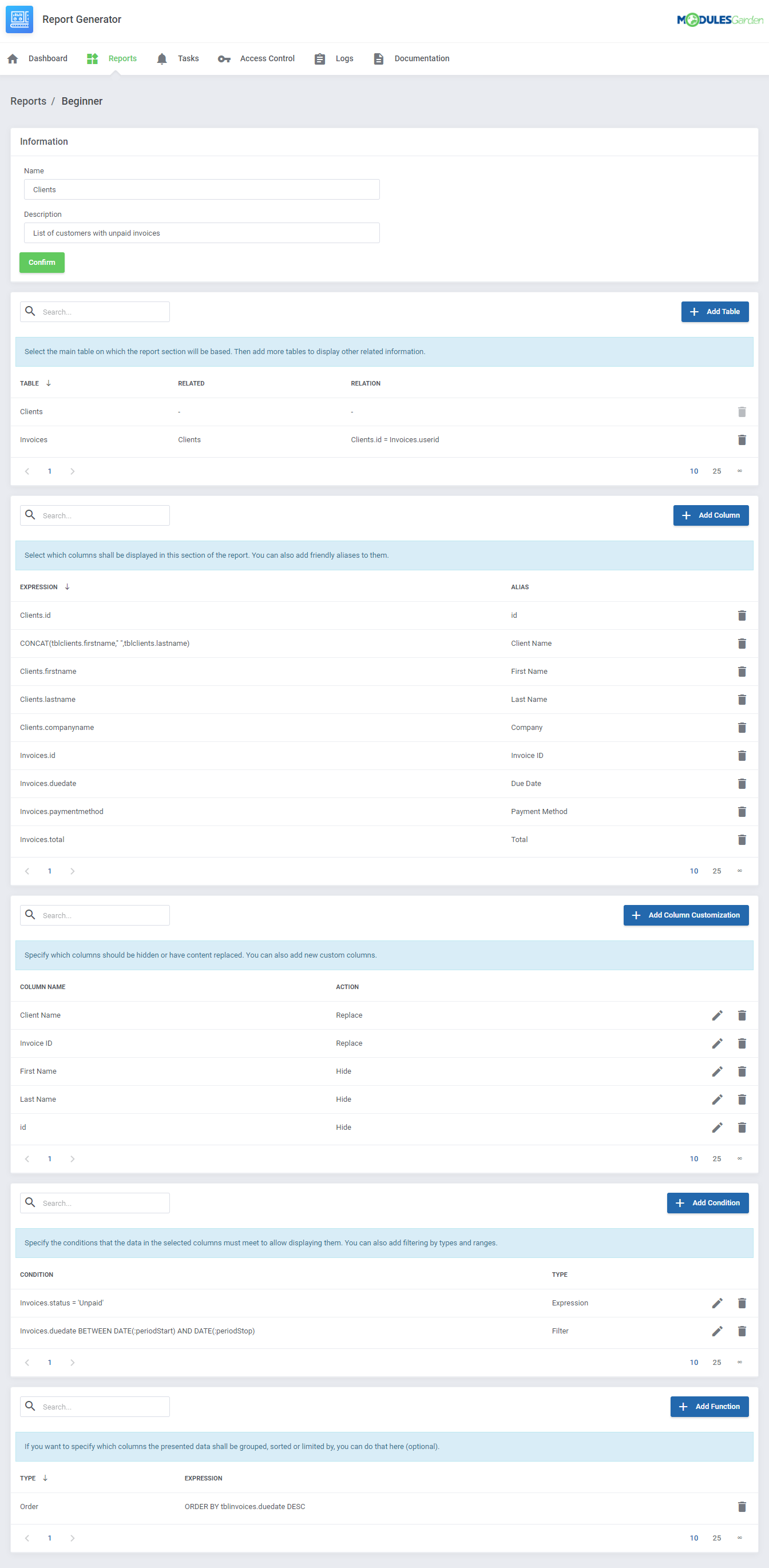 Report Generator For WHMCS: Module Screenshot 10
