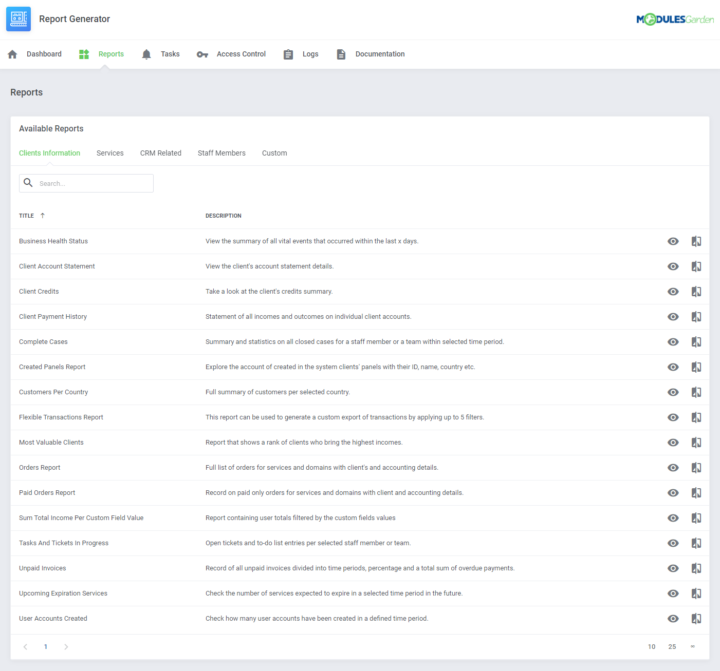 Report Generator For WHMCS: Module Screenshot 2